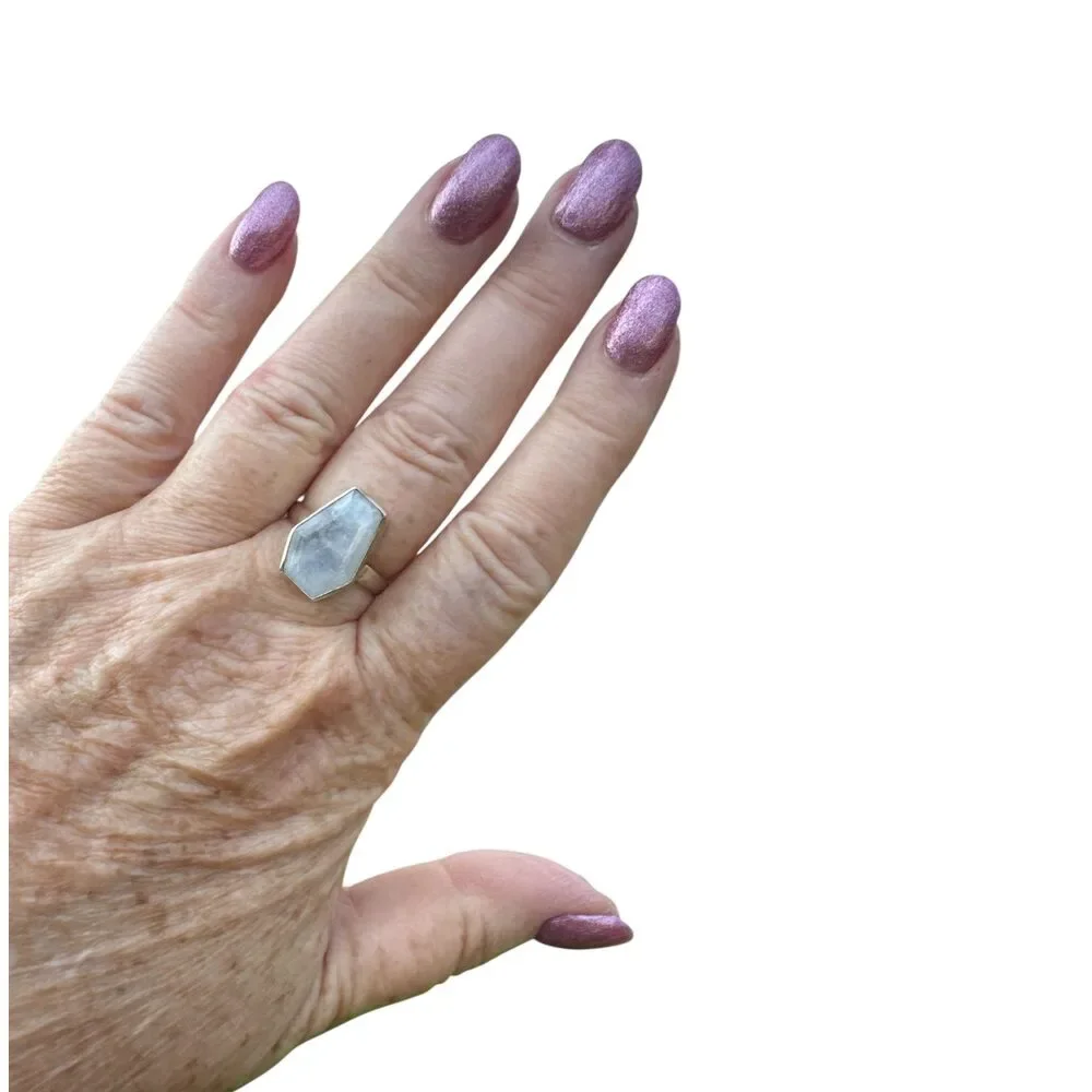 Rainbow Moonstone Solid 925 Sterling Silver Ring 8 - Picture 3 of 3